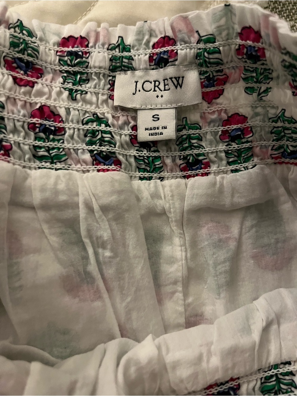 J. Crew Smocked tiered mini skirt with Pink & Green Flor size small - Picture 7 of 9
